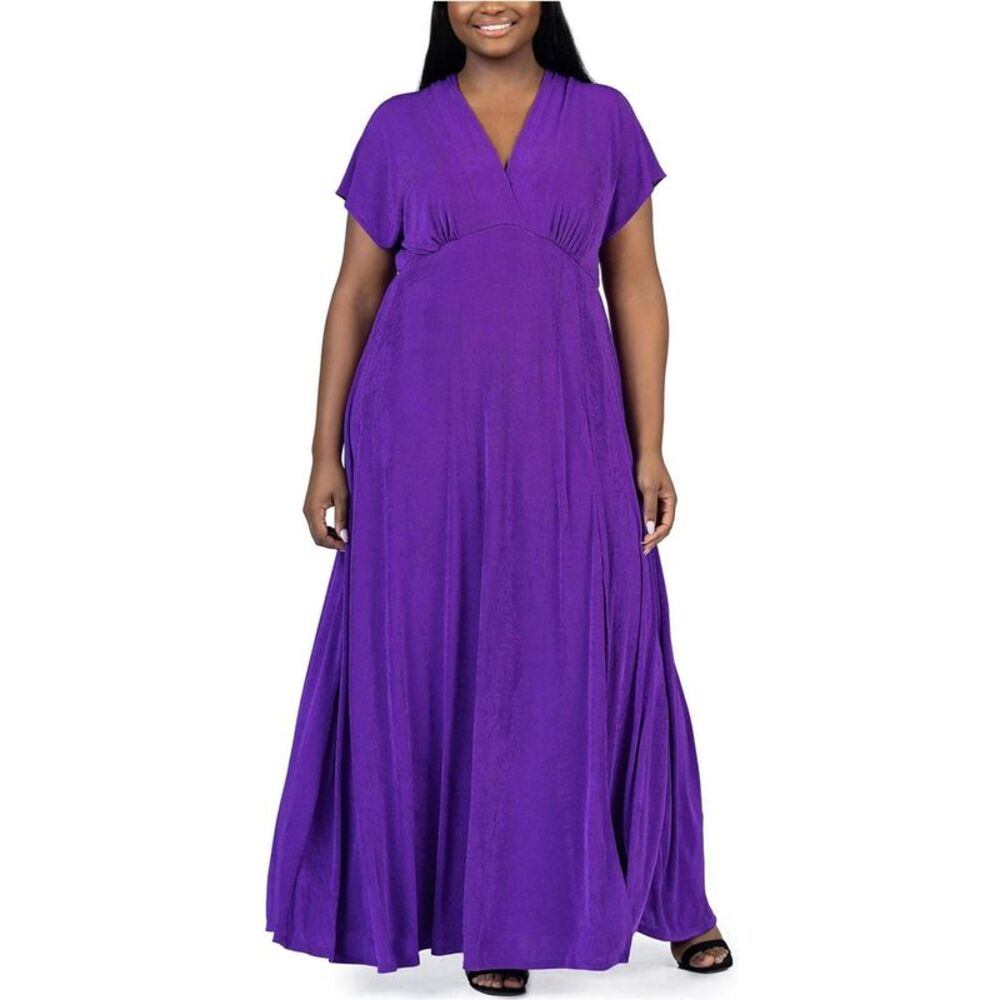 24seven Womens Flutter Sleeve Metallic Knit Maxi Dress, Purple, Plus Size, 2X...